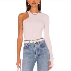 Agolde Women's One‎ Shoulder Bea Cutaway Ribbed Jersey White Bodysuit Size Small